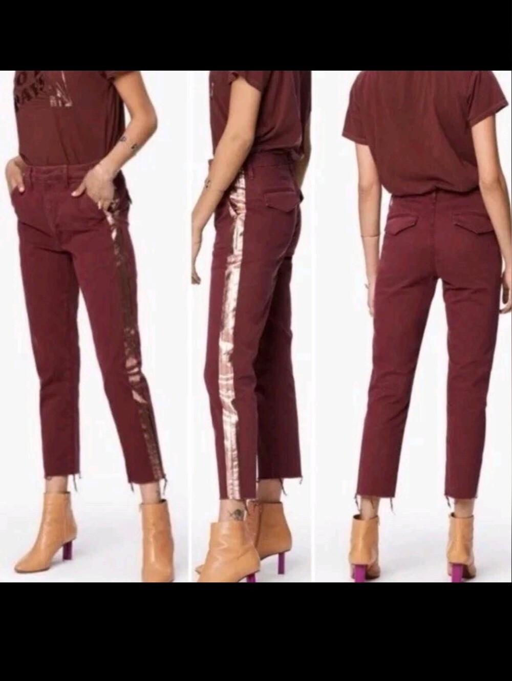MOTHER The Shaker Prep Fray Chinos Womens 26 Dahlia Rose Gold Stripe